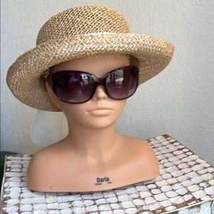 Stylish Tan Straw Hat with white bow